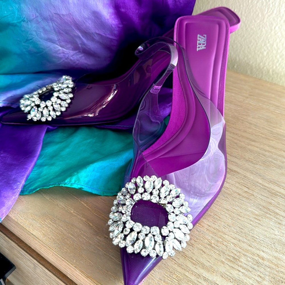 Zara Purple Embellished Heels with Ornate Brooch